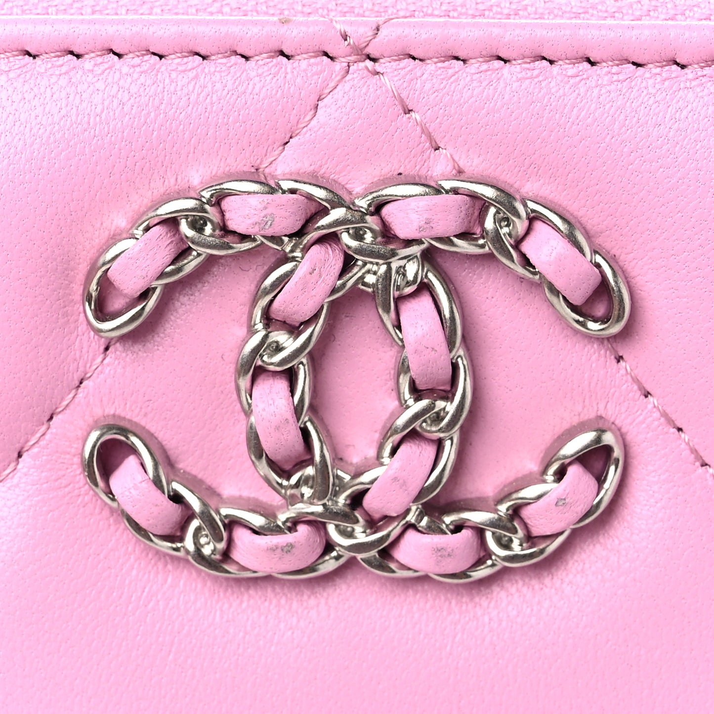 Lambskin Quilted Chanel 19 Zip Around Coin Purse Wallet Light Pink