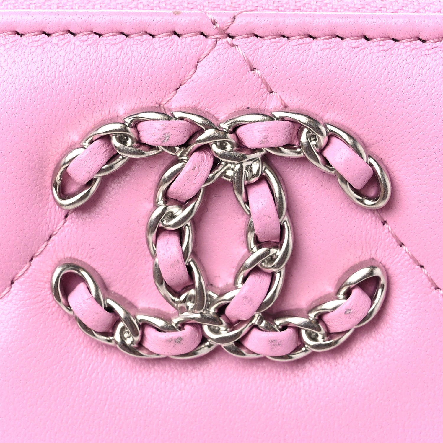 Chanel Lambskin Quilted Chanel 19 Zip Around Coin Purse Wallet Light Pink 8 of 9