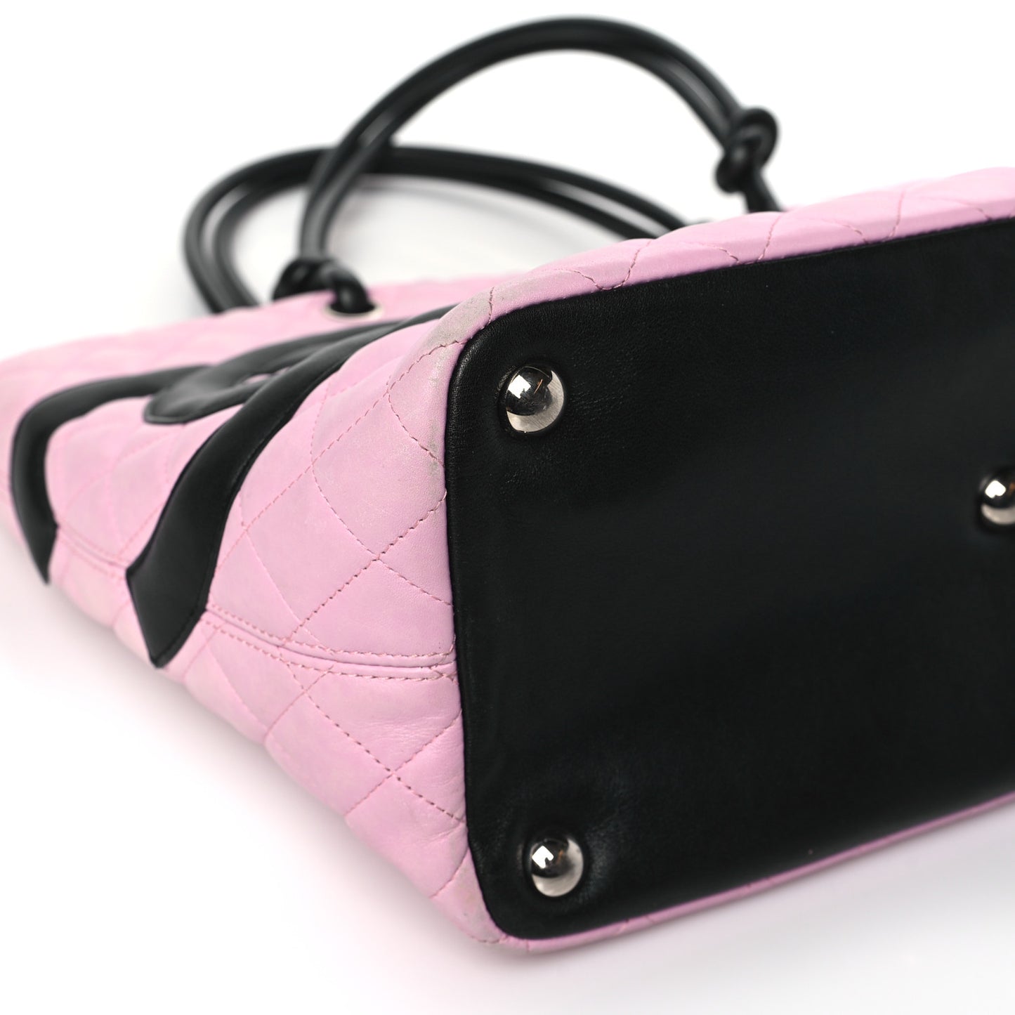 Calfskin Quilted Large Cambon Tote Pink Black