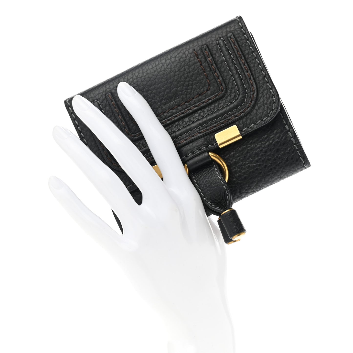 Grained Calfskin Marcie Square Wallet Black