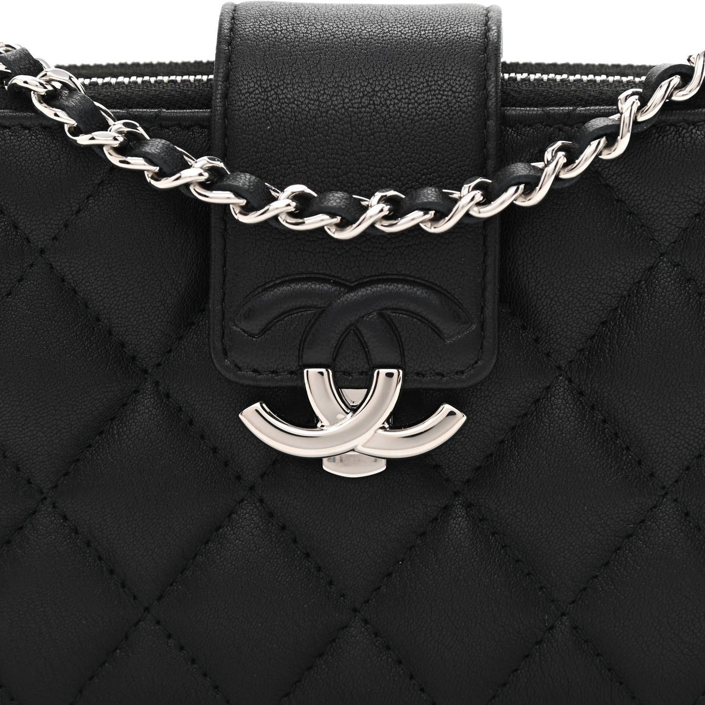 Lambskin Quilted CC Box Clutch With Chain Black