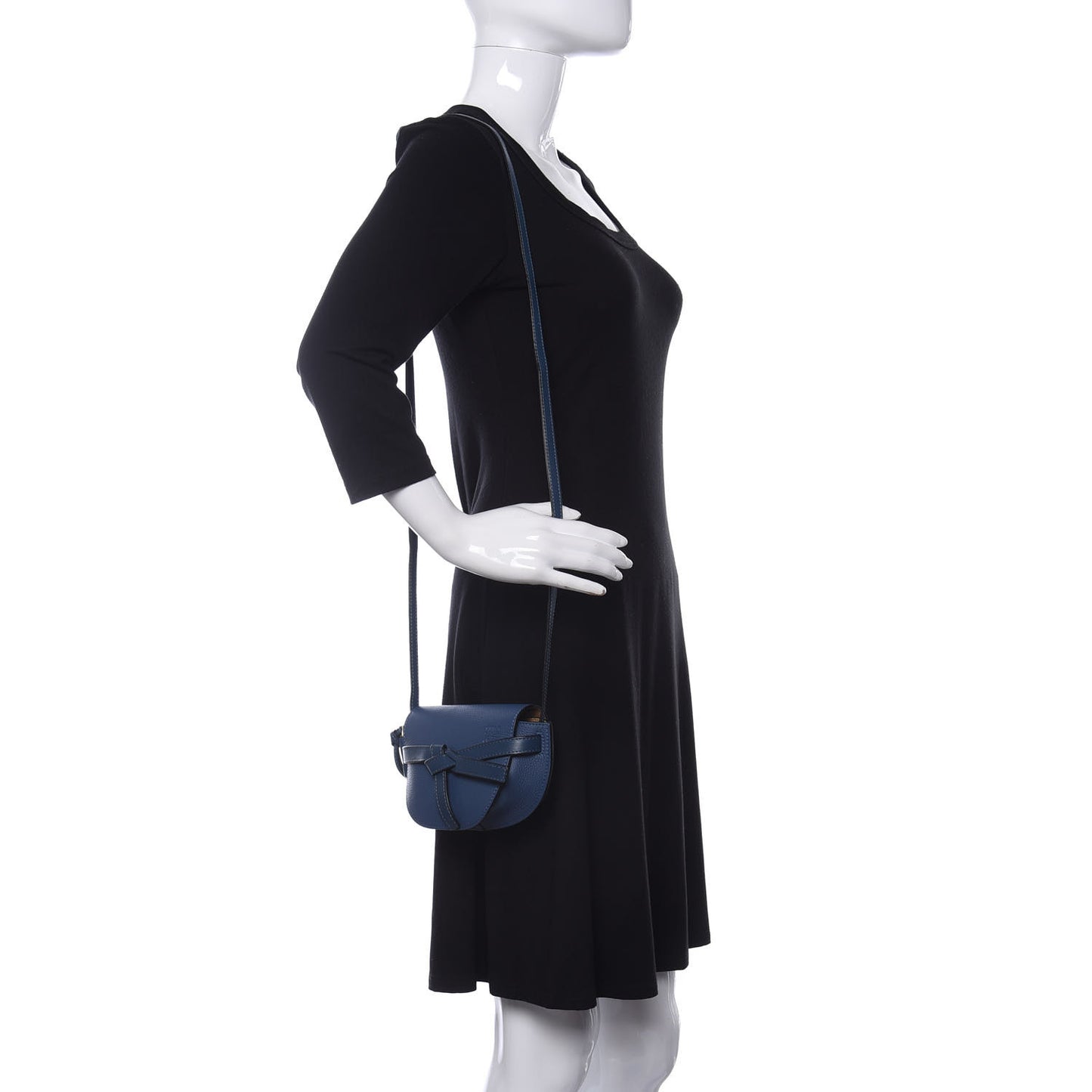 Grained Calfskin Mini Gate Crossbody Bag Steel Blue
