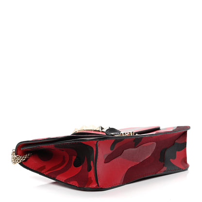 Valentino Garavani Nappa Canvas Camouflage Medium Glam Lock Rockstud Flap Red 3 of 5