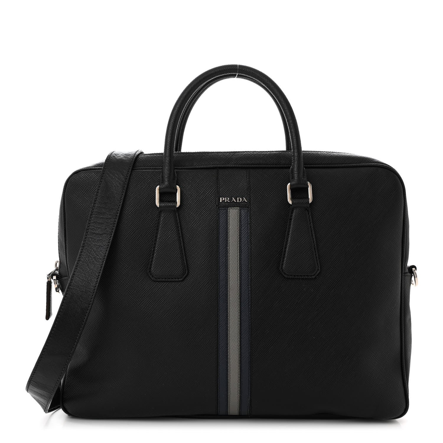 Prada Saffiano Travel Briefcase Black Multicolor 1 of 12