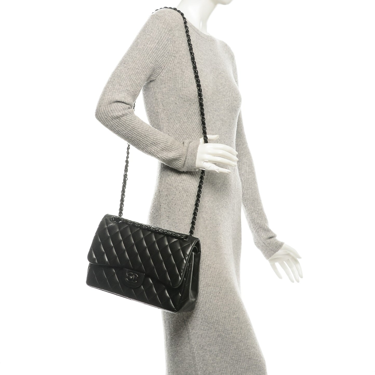 Lambskin Quilted Jumbo Double Flap So Black