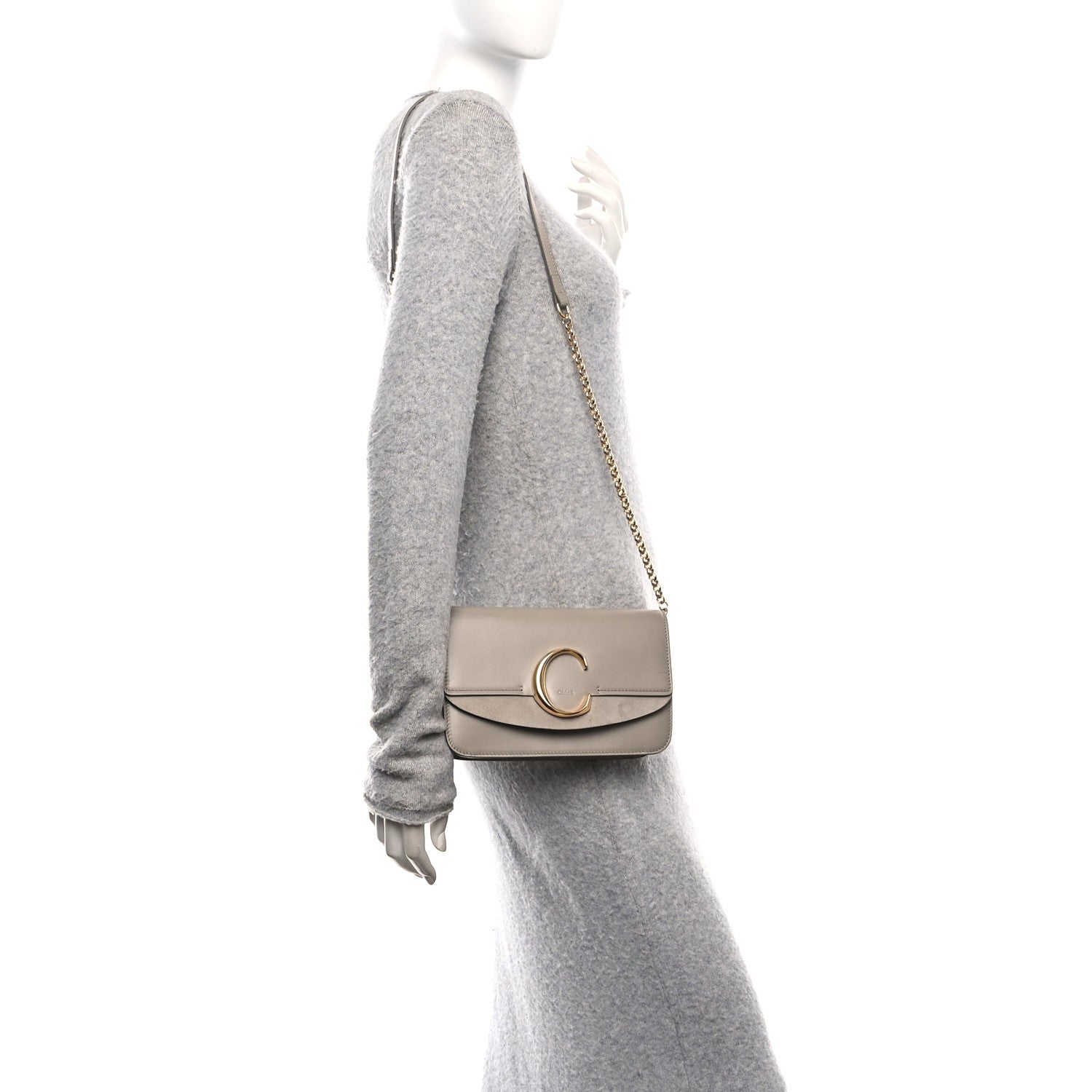 Chloe Calfskin Suede C Clutch With Chain Motty Grey 2 of 13