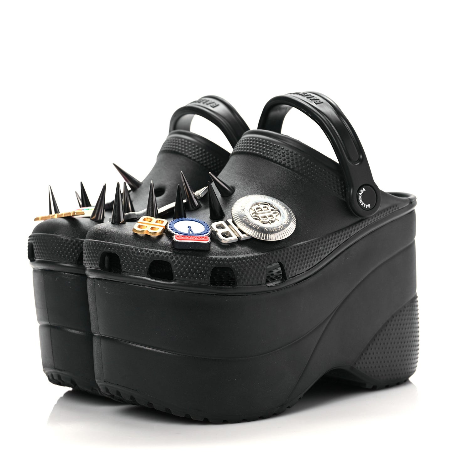 X CROCS Rubber Textured Spiked Womens Platform Sandals 36 Black