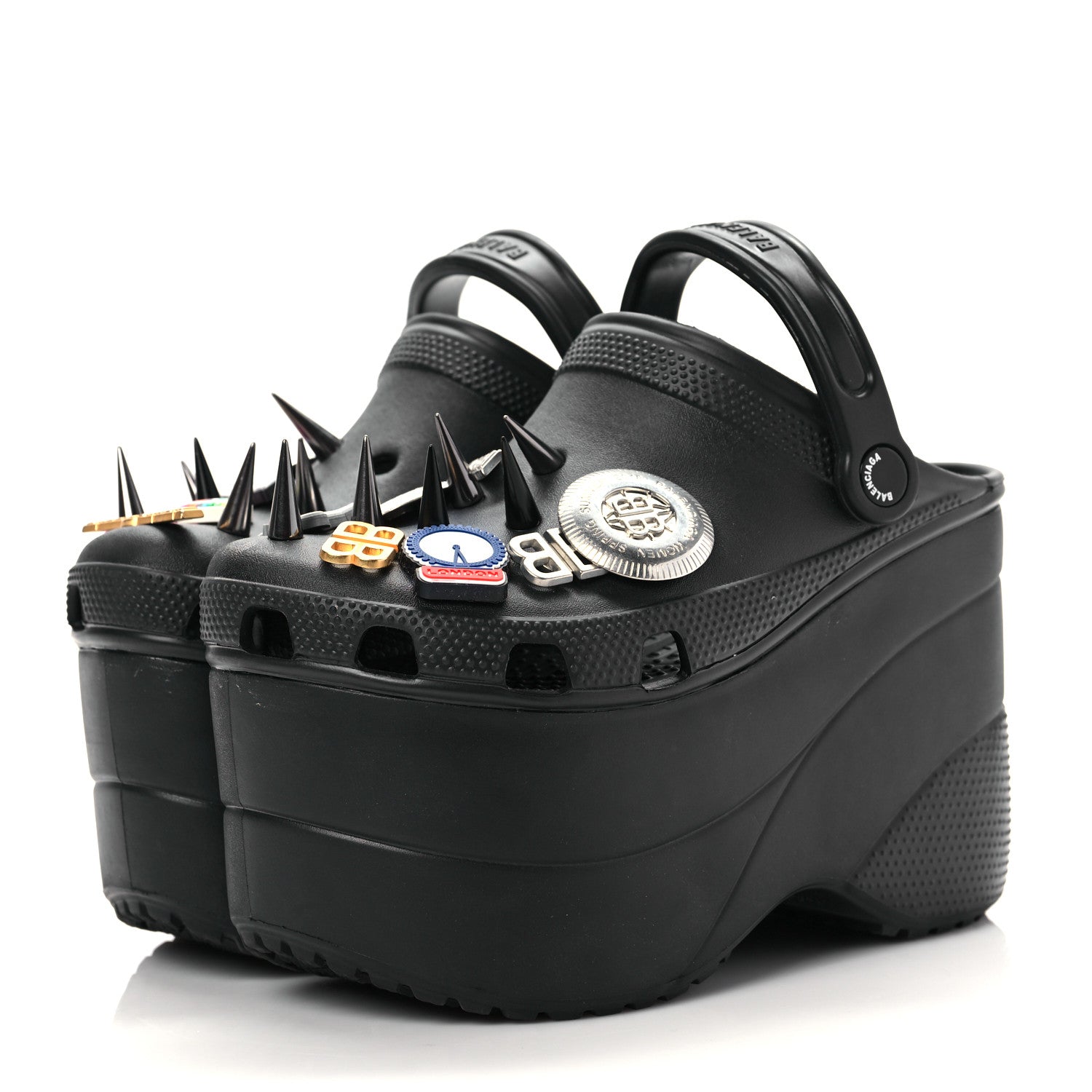 Balenciaga X CROCS Rubber Textured Spiked Womens Platform Sandals 36 Black 3 of 7