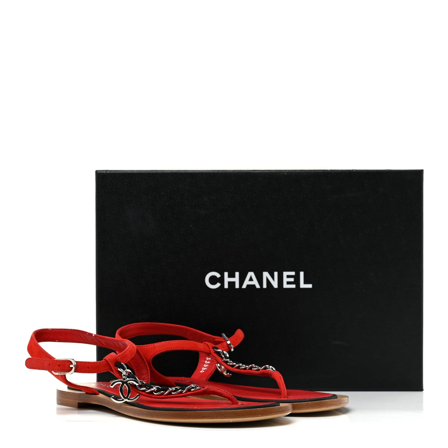 Suede Calfskin Chain CC Thong Sandals 36.5 Red