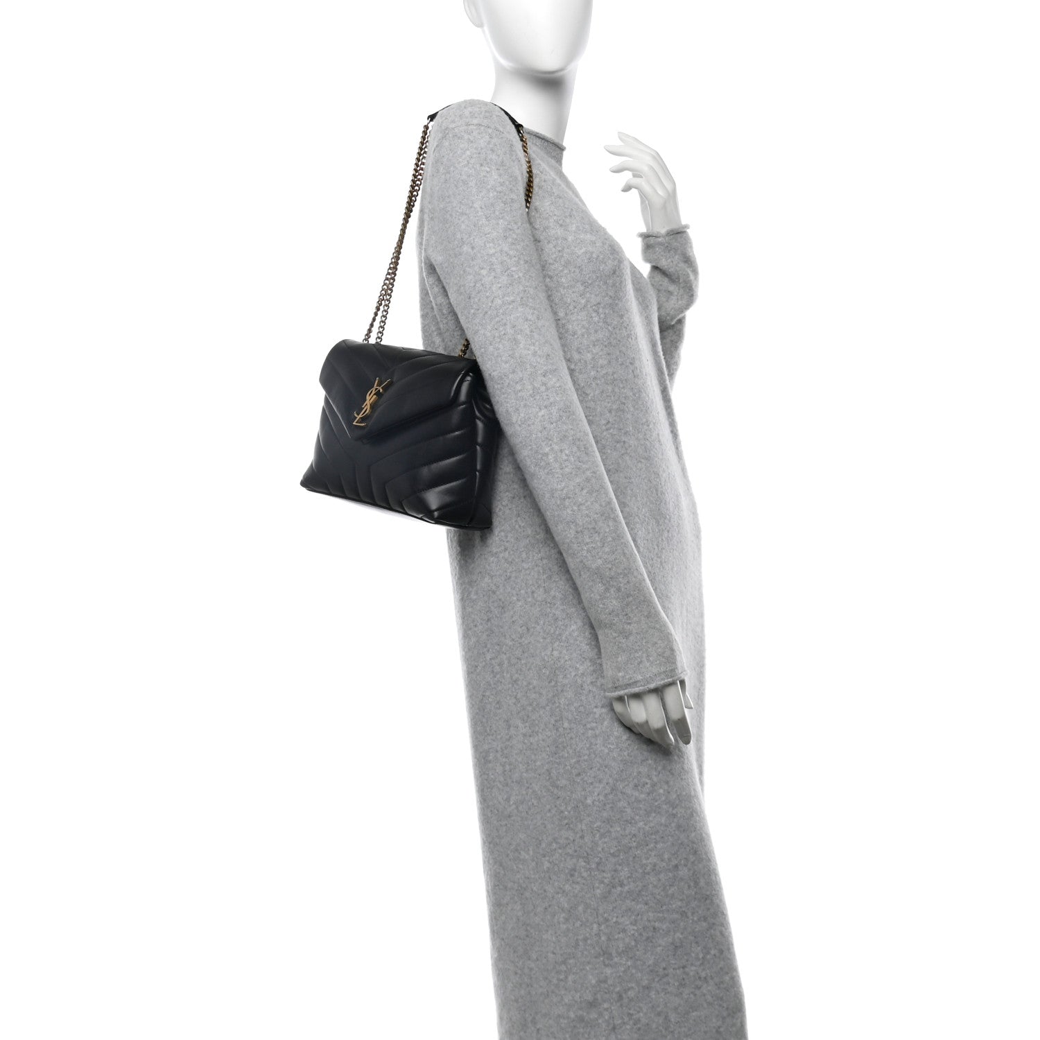 Saint Laurent Calfskin Y Quilted Monogram Small Loulou Chain Satchel Black 2 of 10