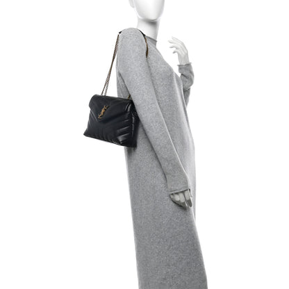 Saint Laurent Calfskin Y Quilted Monogram Small Loulou Chain Satchel Black 2 of 10