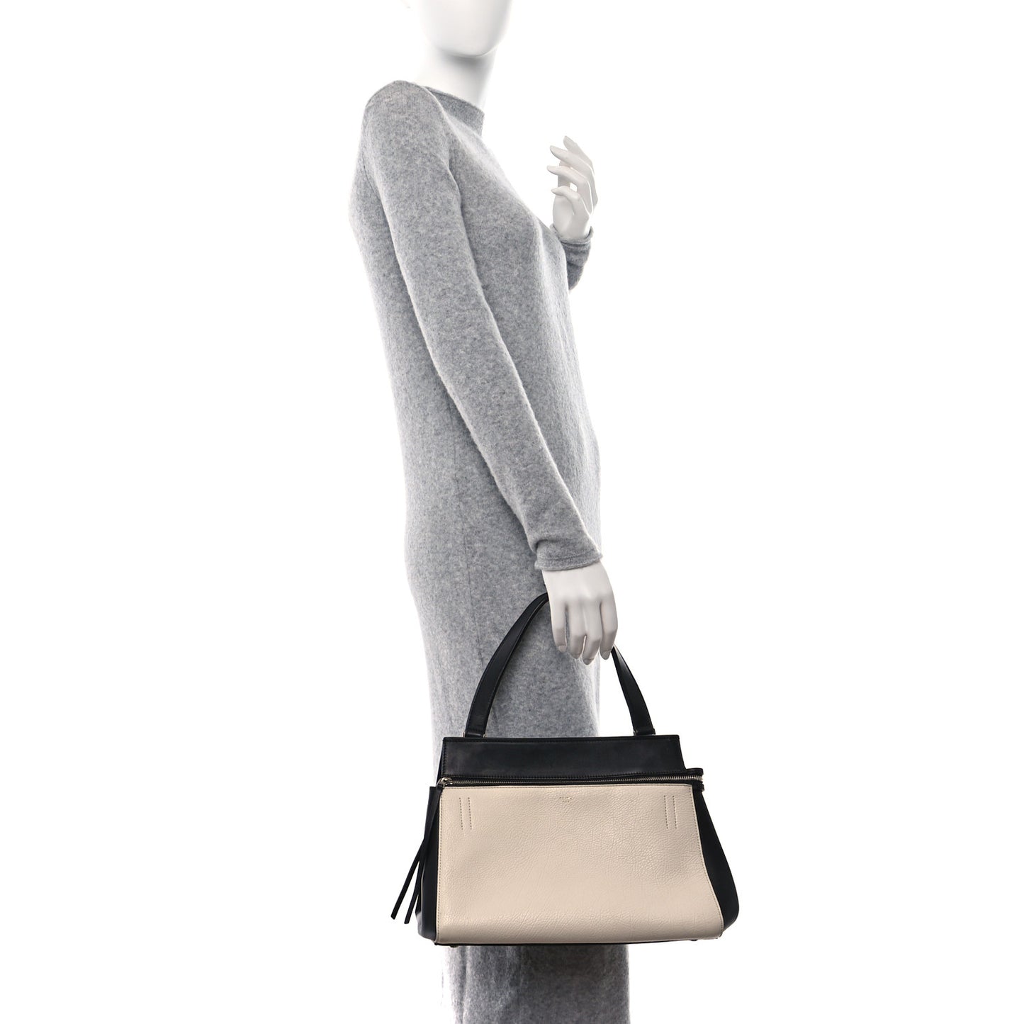 Textured Calfskin Small Bi-Color Edge Shoulder Bag Black Cream