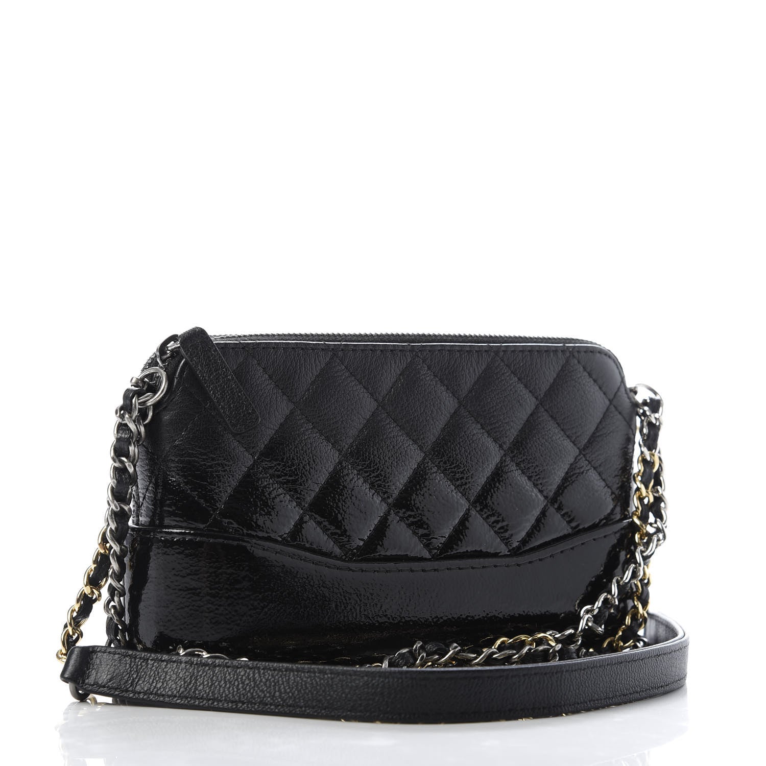 Chanel Patent Goatskin Quilted Small Gabrielle Clutch With Chain Black 3 of 9