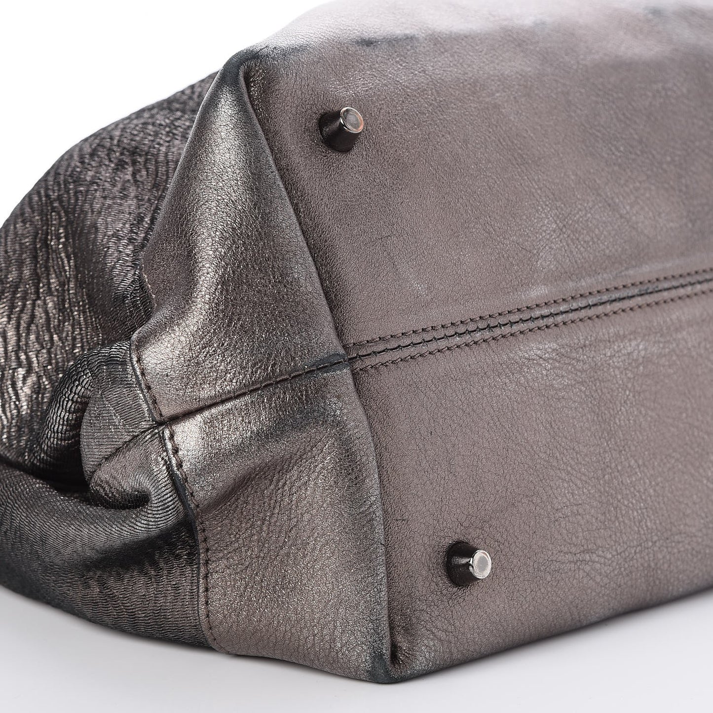 Metallic Grained Calfskin Shimmer Check Lawson Satchel Anthracite