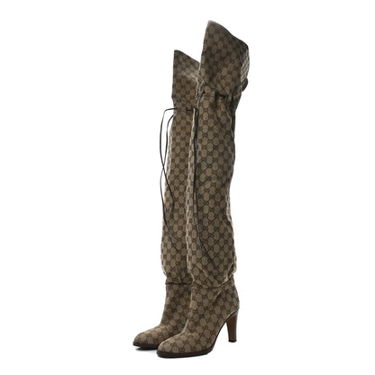 Gucci Monogram Over the Knee Boots 40 Beige Ebony 3 of 7