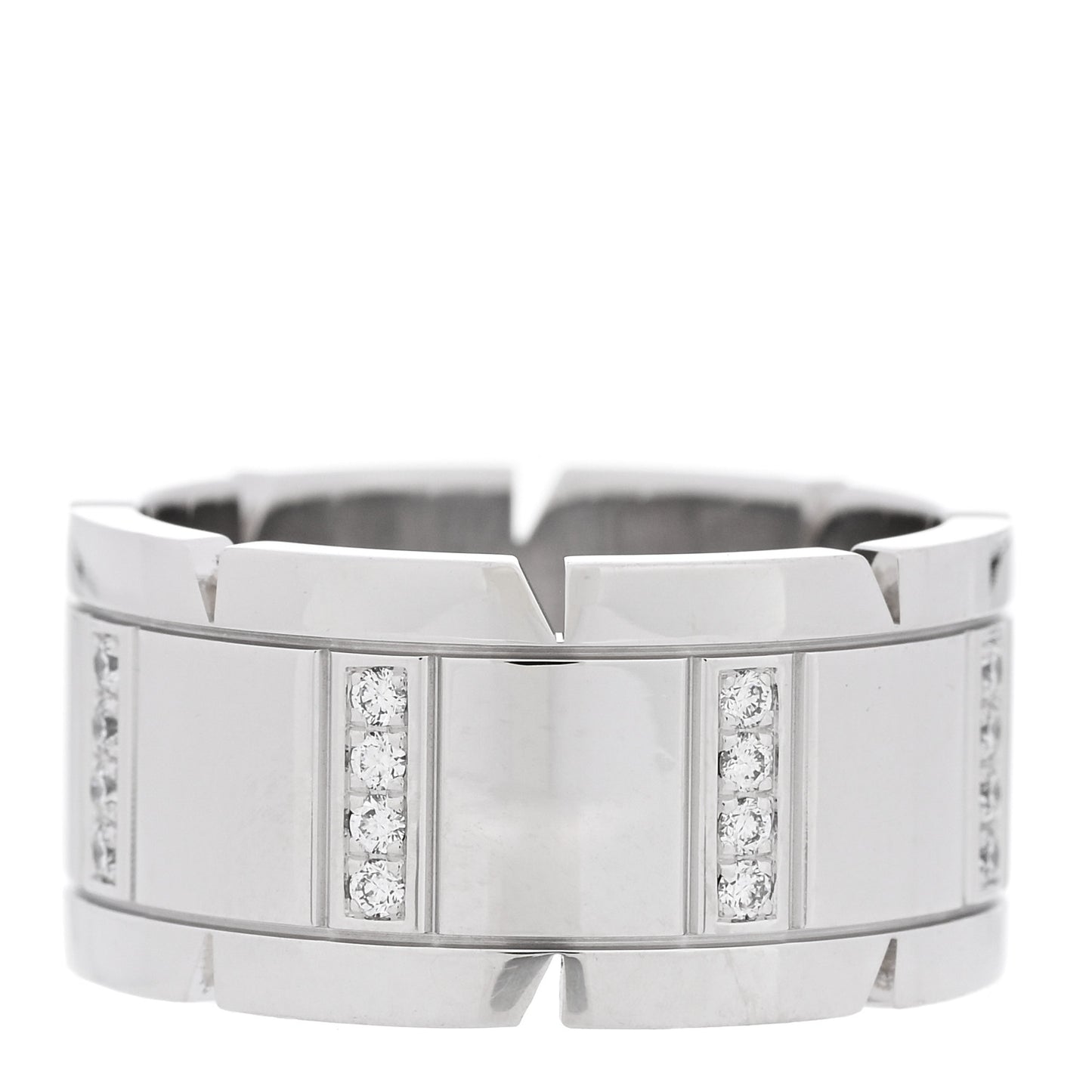 18K White Gold Diamond 11mm Tank Francaise Ring 59 8.75