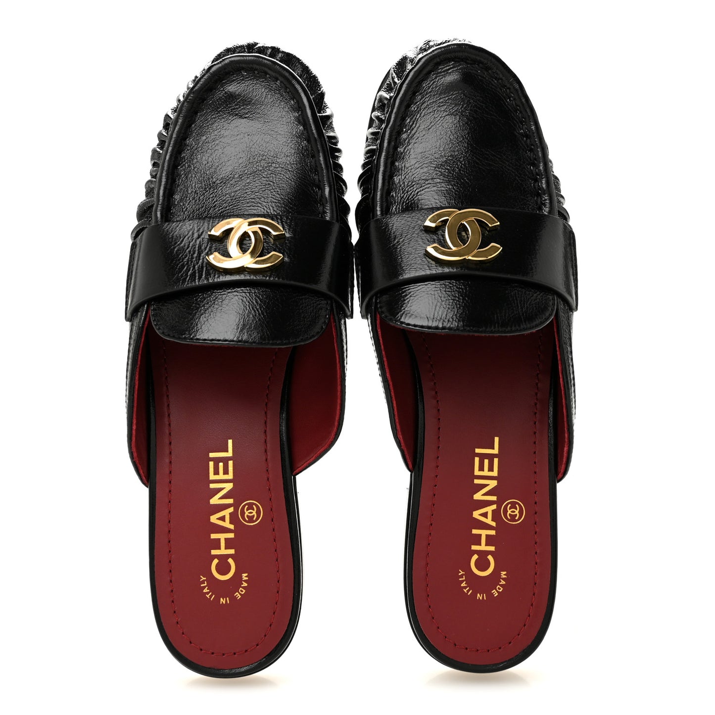 Shiny Crumpled Lambskin CC Mules 39 Black