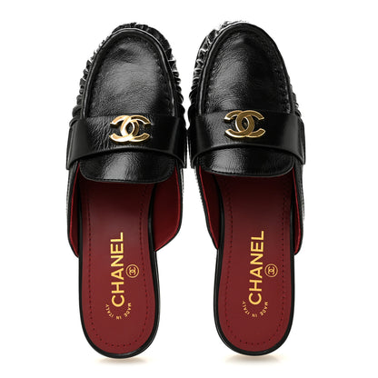 Chanel Shiny Crumpled Lambskin CC Mules 39 Black 2 of 10
