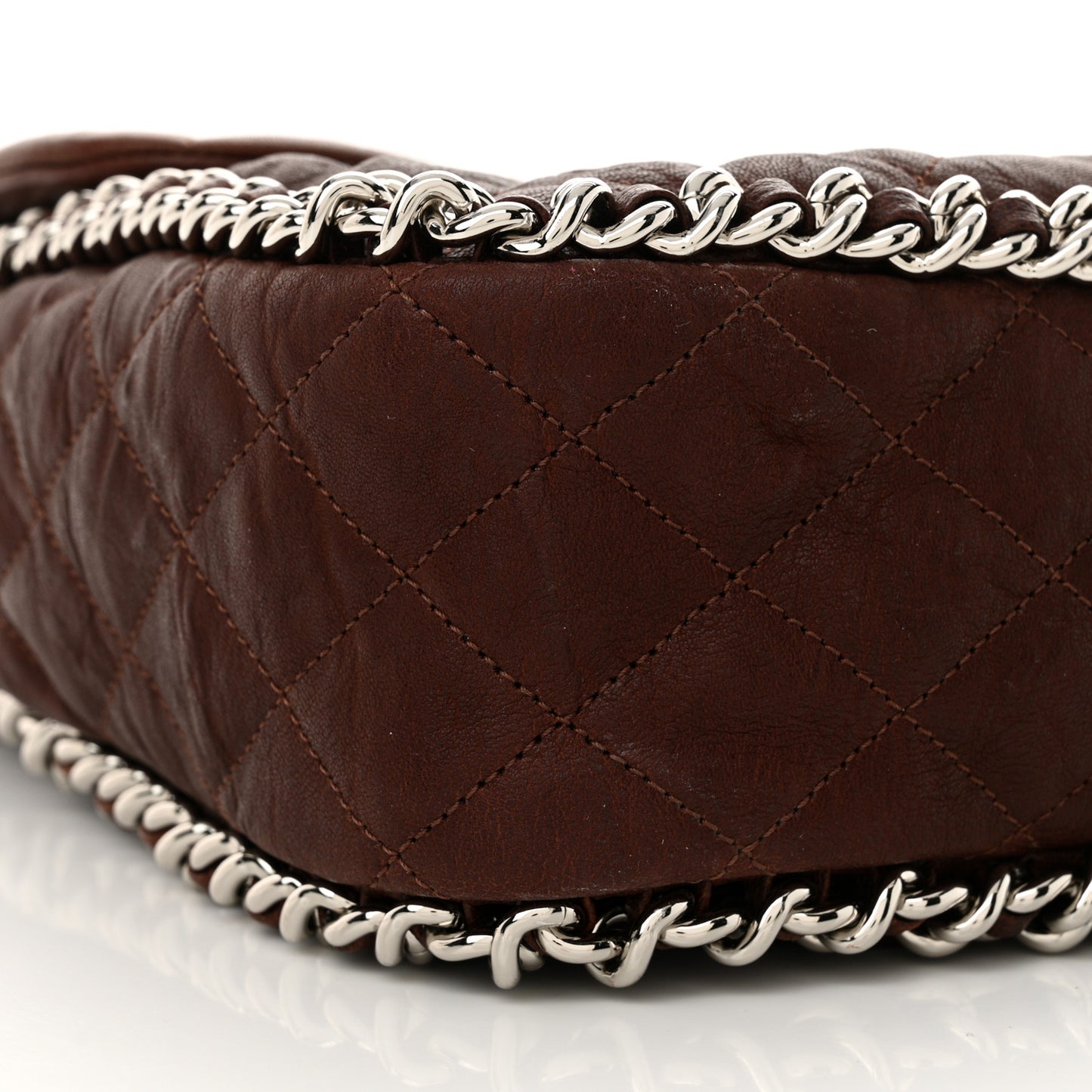 Washed Lambskin Quilted Chain Around Maxi Flap Dark Brown