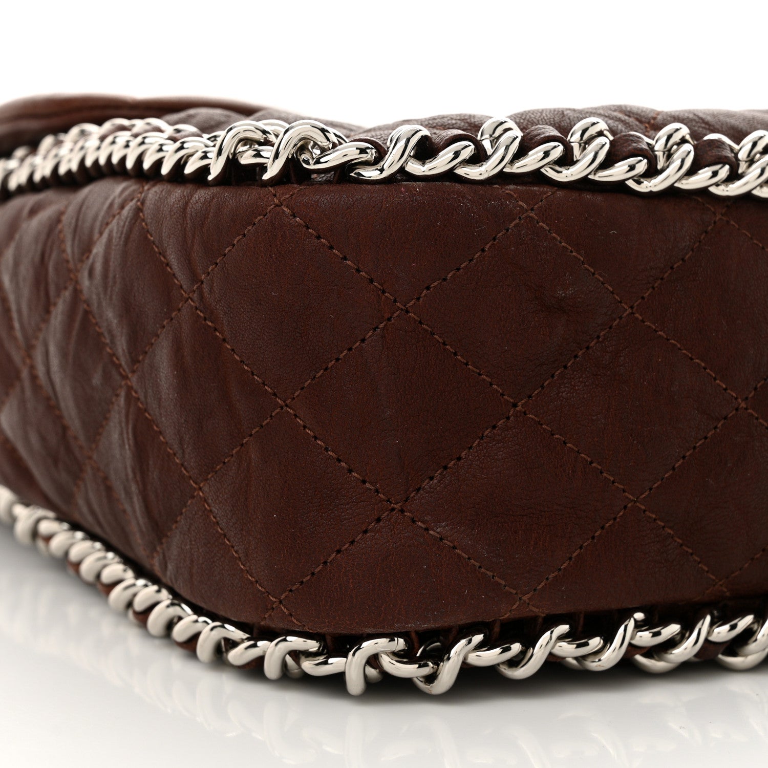 Chanel Washed Lambskin Quilted Chain Around Maxi Flap Dark Brown 9 of 10