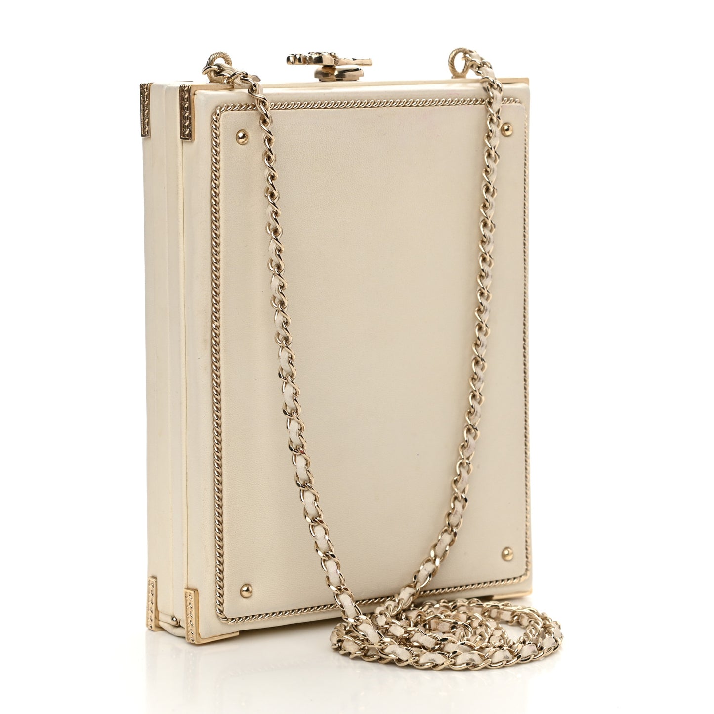 Lambskin Room Card Minaudiere Evening Bag White Gold