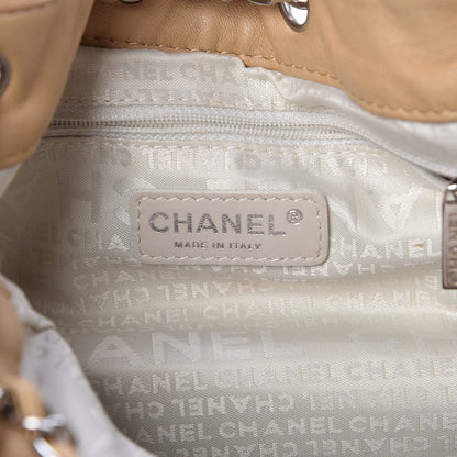 Chanel Lambskin Contrast Stitch Small Drawstring Tote Light Beige 6 of 14