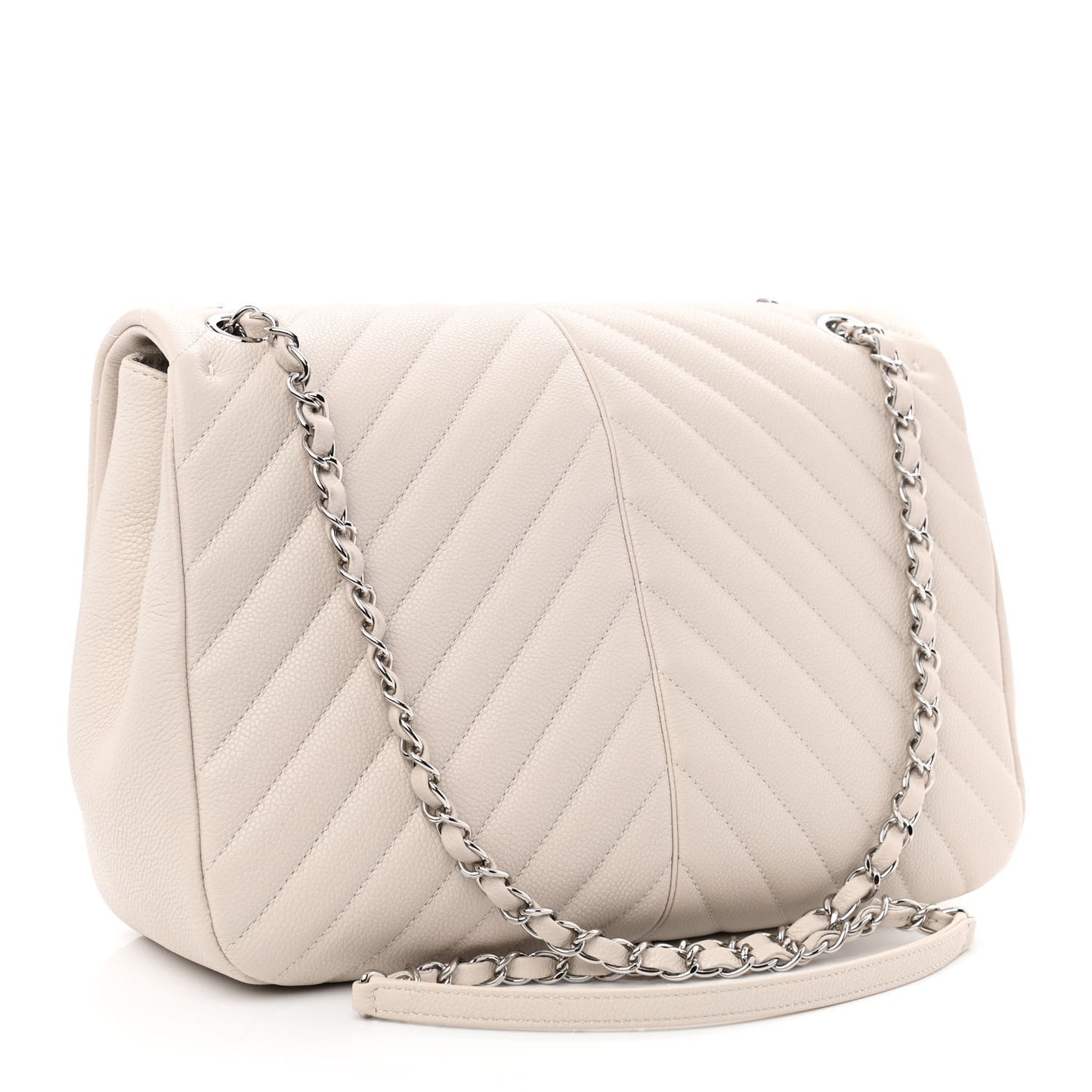 Caviar Chevron Quilted Large Puffy CC Flap White