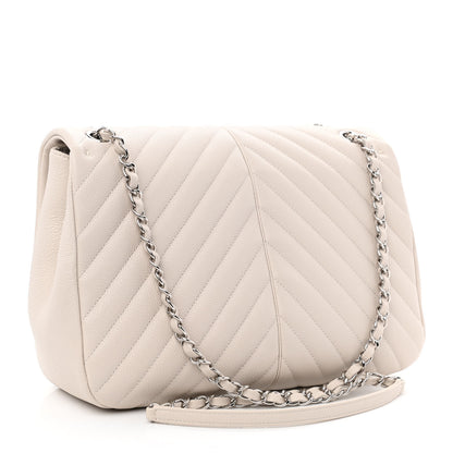 Chanel Caviar Chevron Quilted Large Puffy CC Flap White 3 of 11