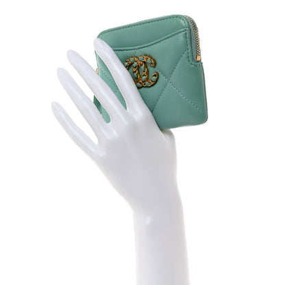 Chanel Lambskin Quilted Chanel 19 Zip Card Holder Wallet Light Green 2 of 8