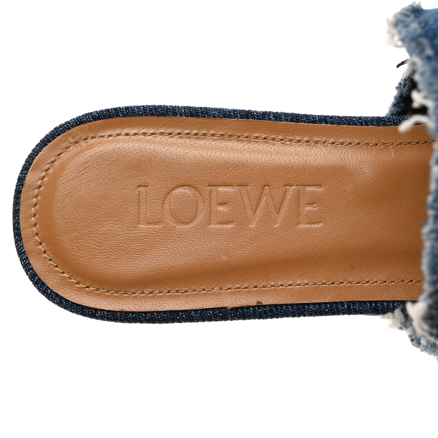 Washed Denim Calfskin Gate Mule Sandals 36 Blue Tan