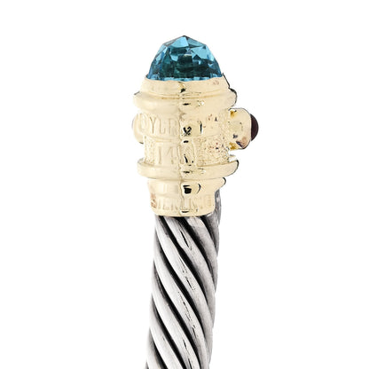 David Yurman Sterling Silver 14K Yellow Gold Blue Topaz Pink Tourmaline 5mm Cable Renaissance Bracelet 4 of 6