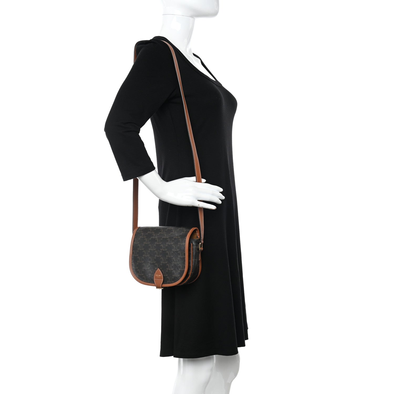 Celine Triomphe Canvas Medium Folco Bag Tan 2 of 11