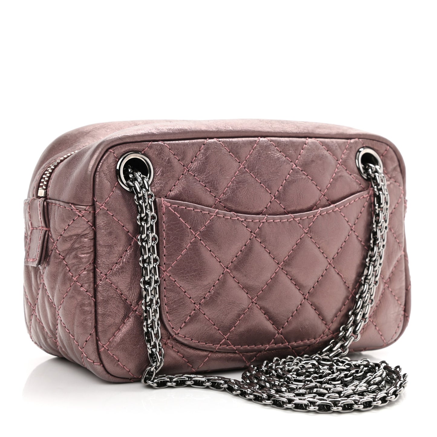 Metallic Aged Calfskin Quilted Small Reissue Camera Case Rose Fonce