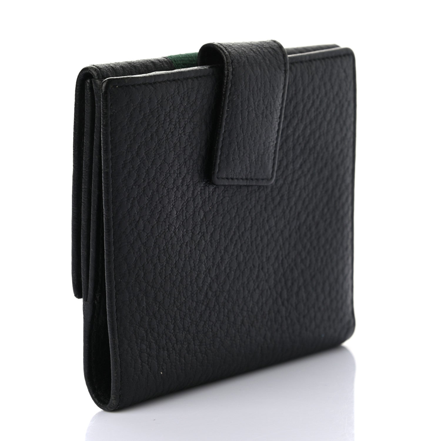 Gucci Pebbled Calfskin Web French Flap Wallet Black 3 of 7