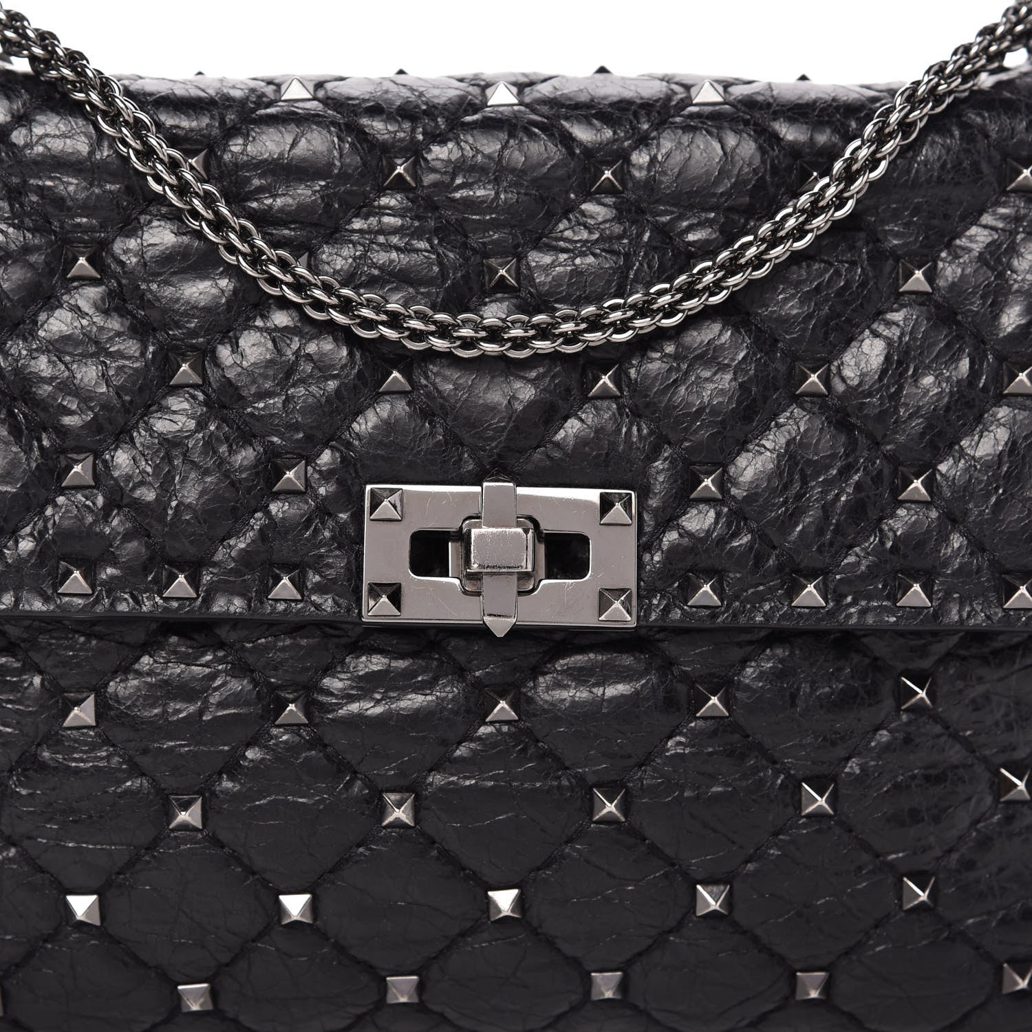 Valentino Garavani Craquele Nappa Medium Rockstud Spike Shoulder Bag Black 9 of 9
