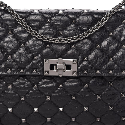 Valentino Garavani Craquele Nappa Medium Rockstud Spike Shoulder Bag Black 9 of 9