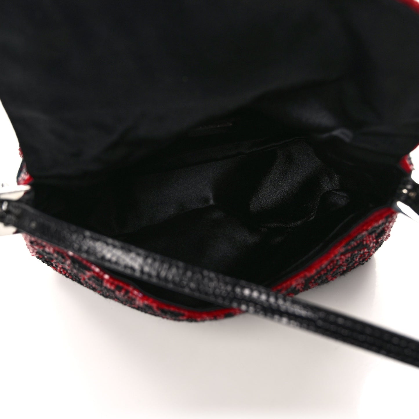 Embroidered Lizard Beaded Mini Mama Baguette Black Red