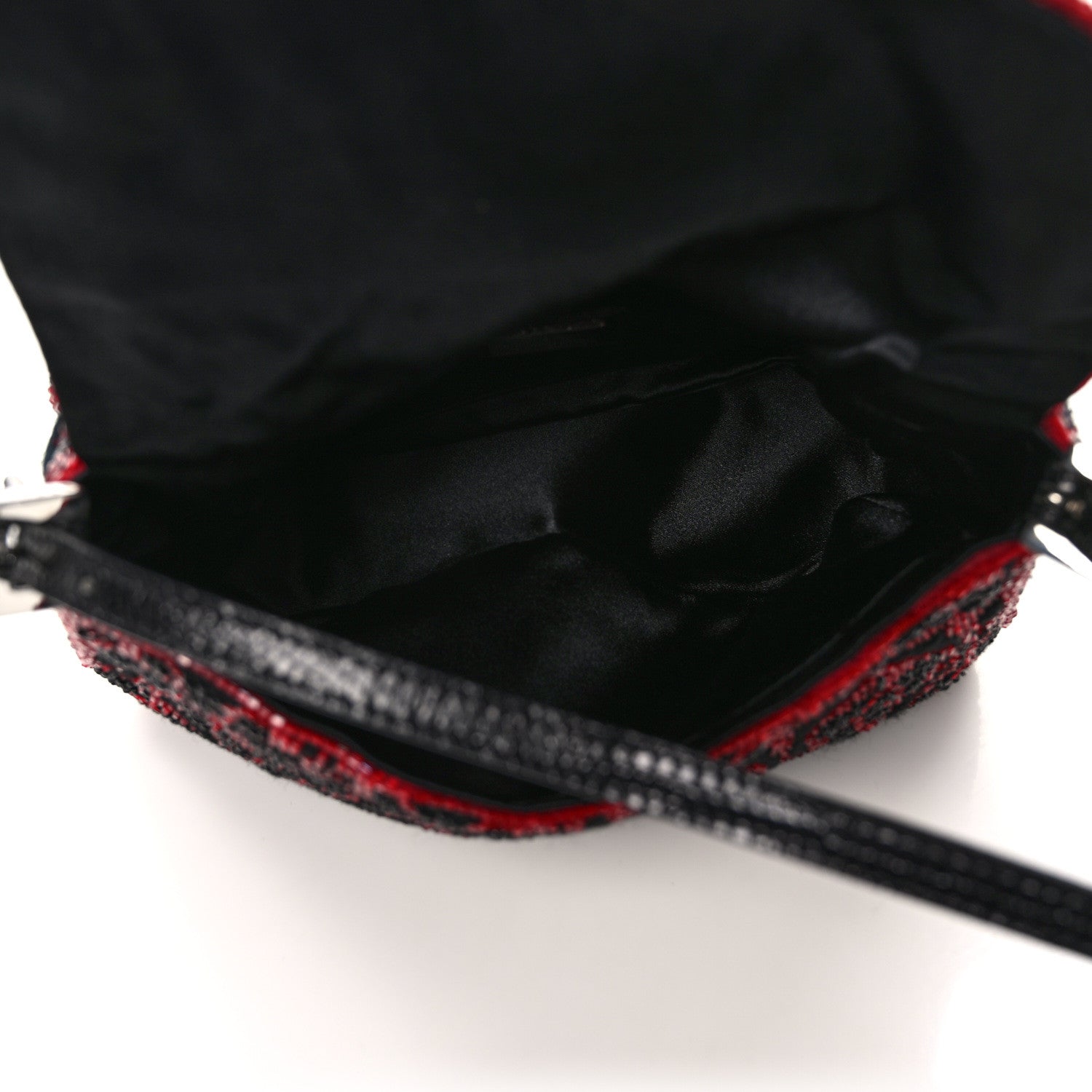 Fendi Embroidered Lizard Beaded Mini Mama Baguette Black Red 5 of 13