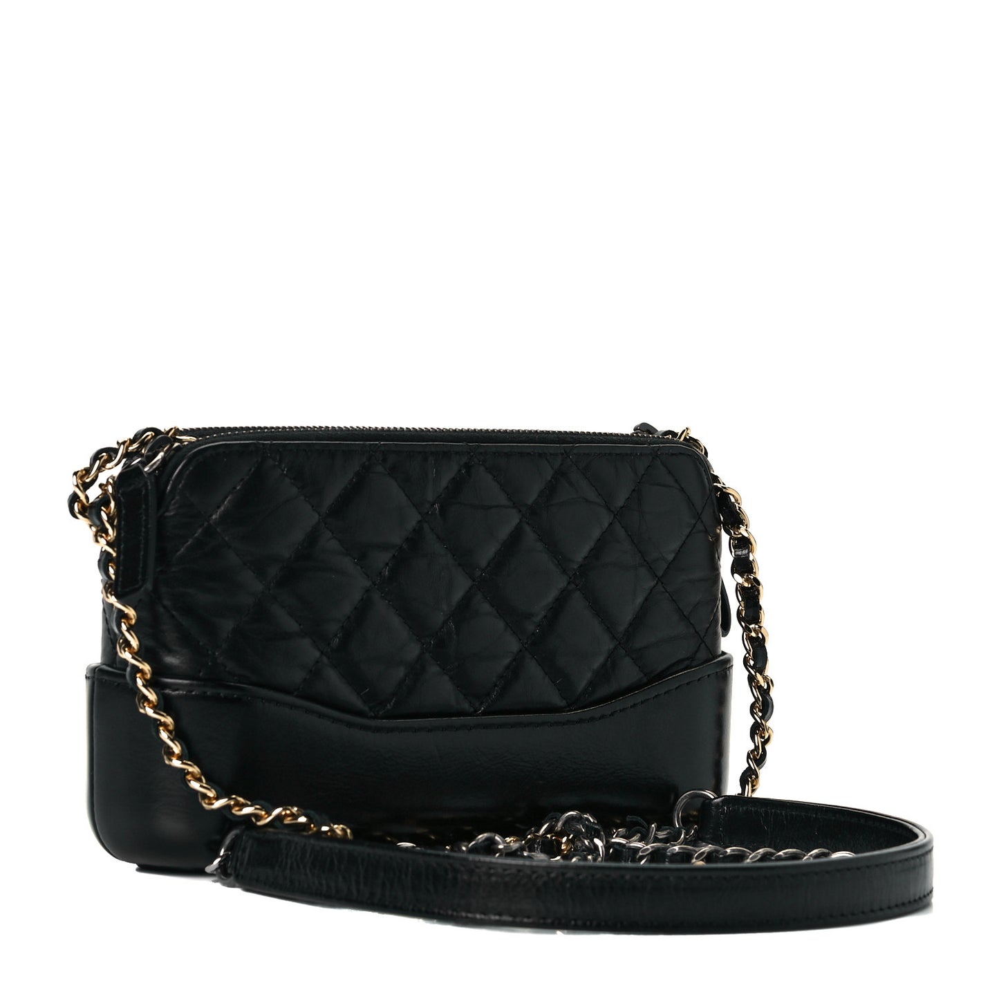 Aged Calfskin Quilted Small Gabrielle Clutch With Chain Black
