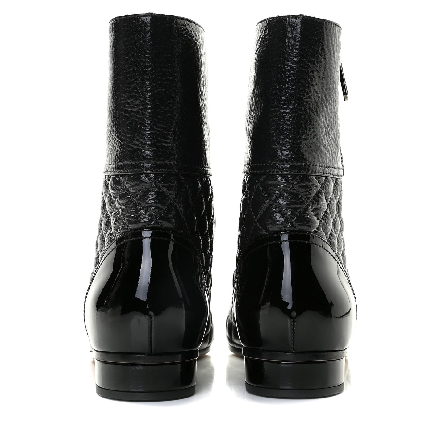 Glazed Deerskin Grosgrain Quilted Cap Toe Chain Boots 38.5 Grey Black