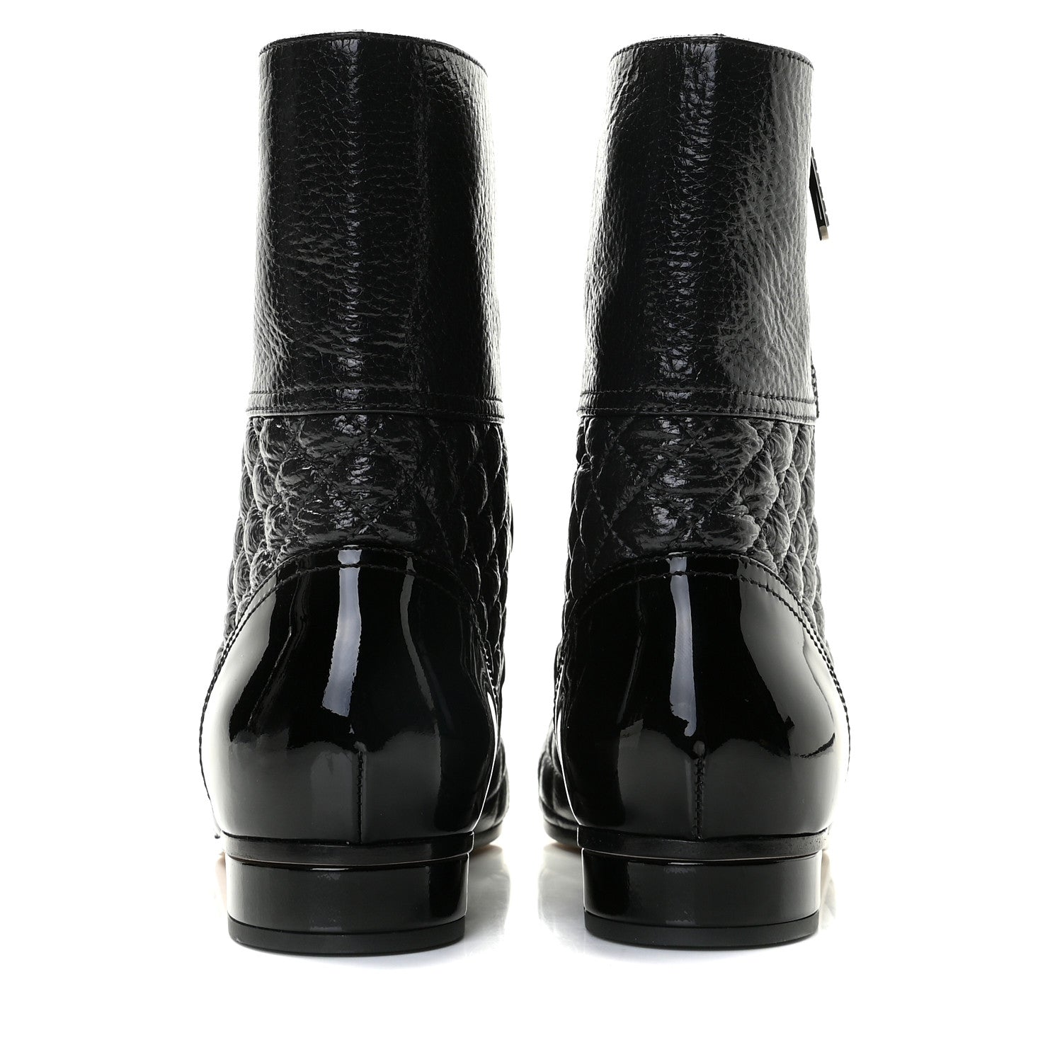 Chanel Glazed Deerskin Grosgrain Quilted Cap Toe Chain Boots 38.5 Grey Black 5 of 9