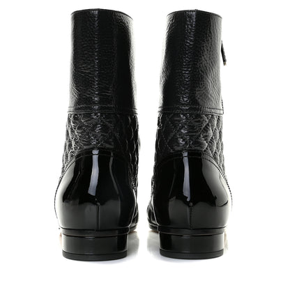 Chanel Glazed Deerskin Grosgrain Quilted Cap Toe Chain Boots 38.5 Grey Black 5 of 9