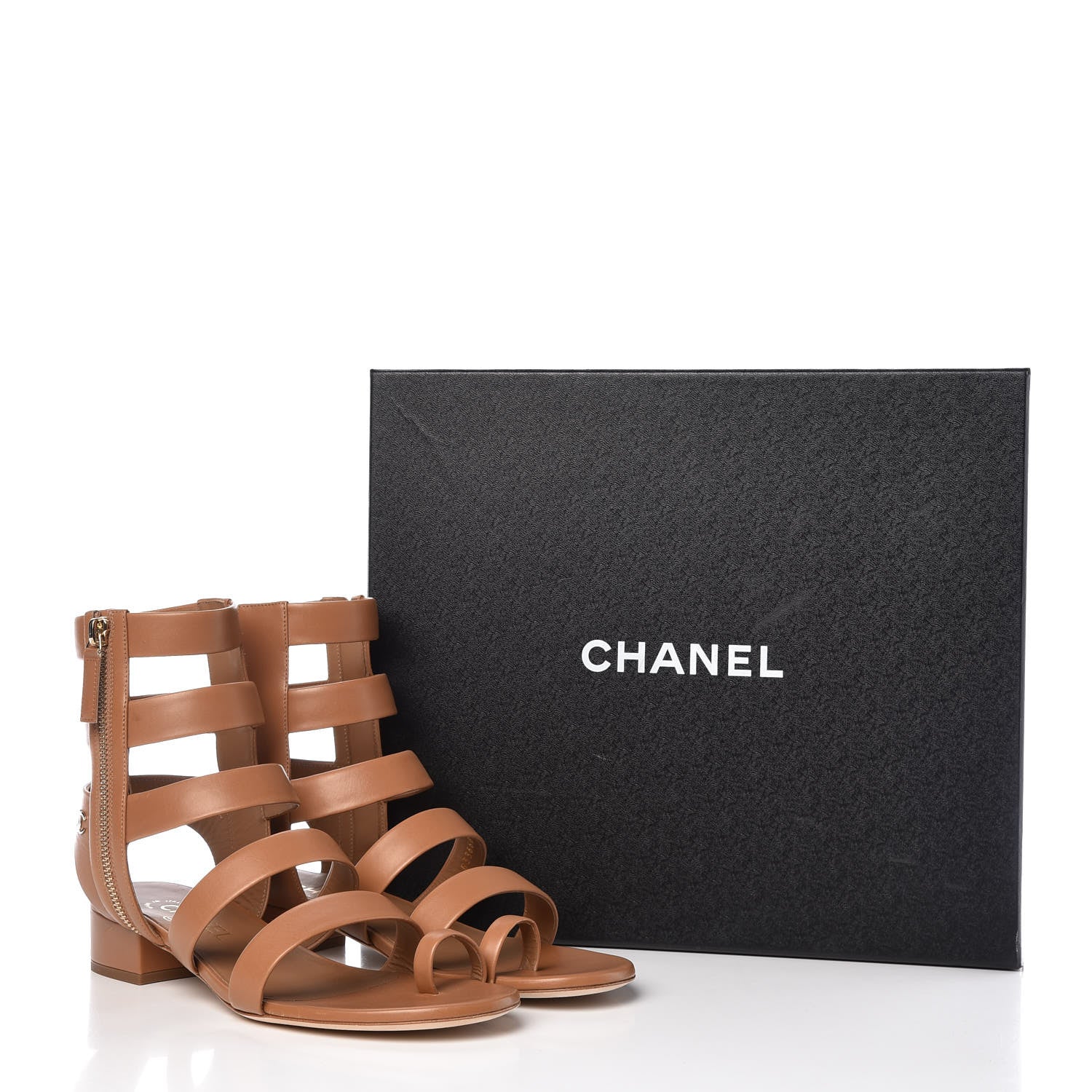 Chanel Calfskin Gladiator Sandals 38.5 Brown 10 of 10