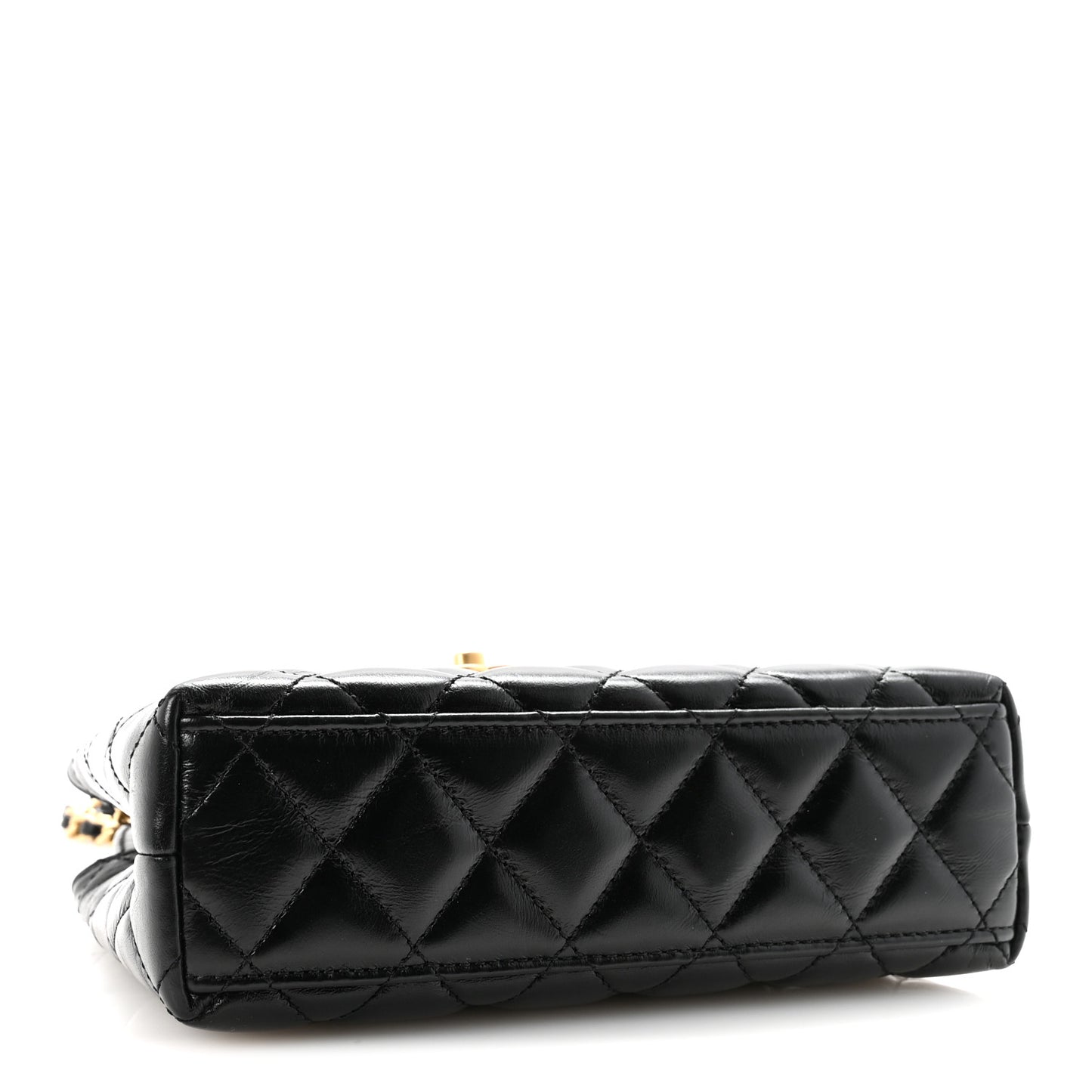 Shiny Aged Calfskin Quilted Nano Kelly Shopper Black