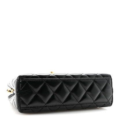 Chanel Shiny Aged Calfskin Quilted Nano Kelly Shopper Black 4 of 10