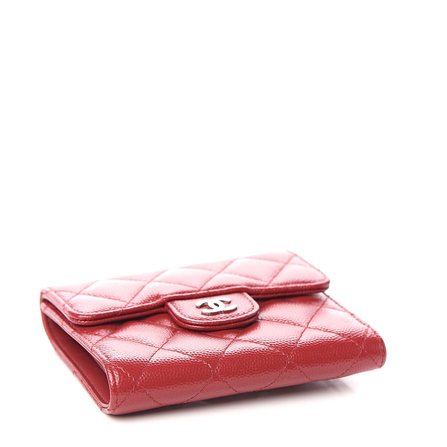 Caviar Quilted Compact Flap Wallet Red