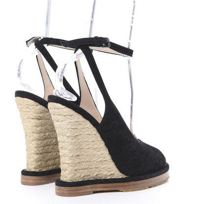 Bottega Veneta Suede Intrecciato Wedge Sandals 38 Black 4 of 10