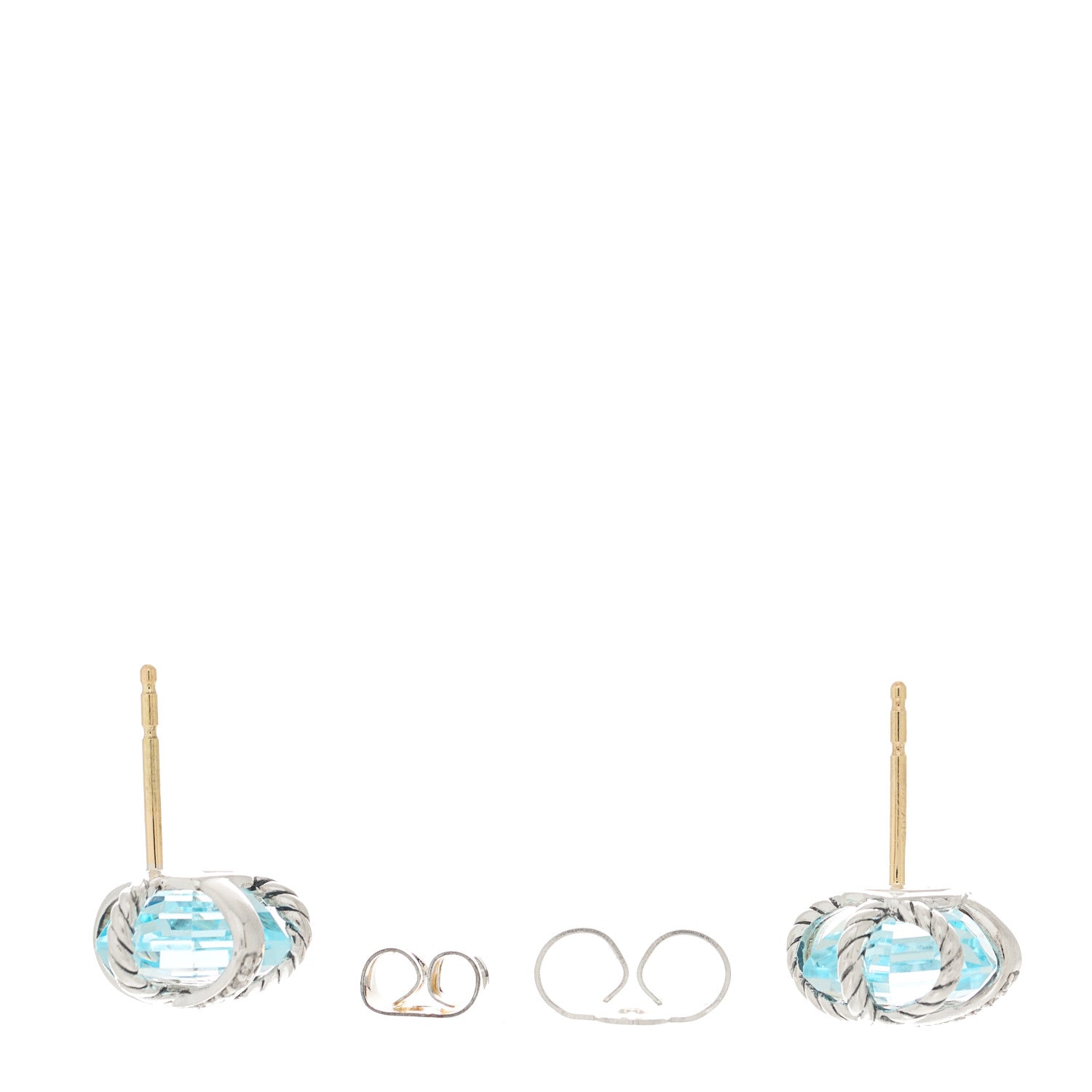 David Yurman Sterling Silver Diamond Blue Topaz 10mm Cable Wrap Earrings 3 of 4