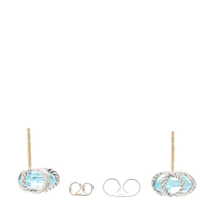 David Yurman Sterling Silver Diamond Blue Topaz 10mm Cable Wrap Earrings 3 of 4