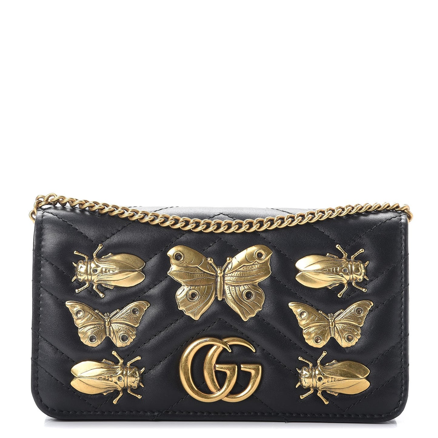 Calfskin Matelasse Mini Animal Studs GG Marmont Bag Black